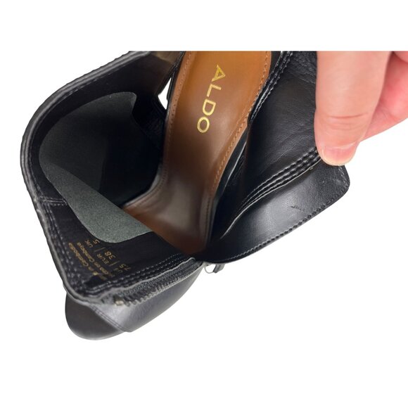 Aldo Black Leather Upper Open Toe Open Heel Booties Zipper Detail Size 7.5 - Picture 9 of 16